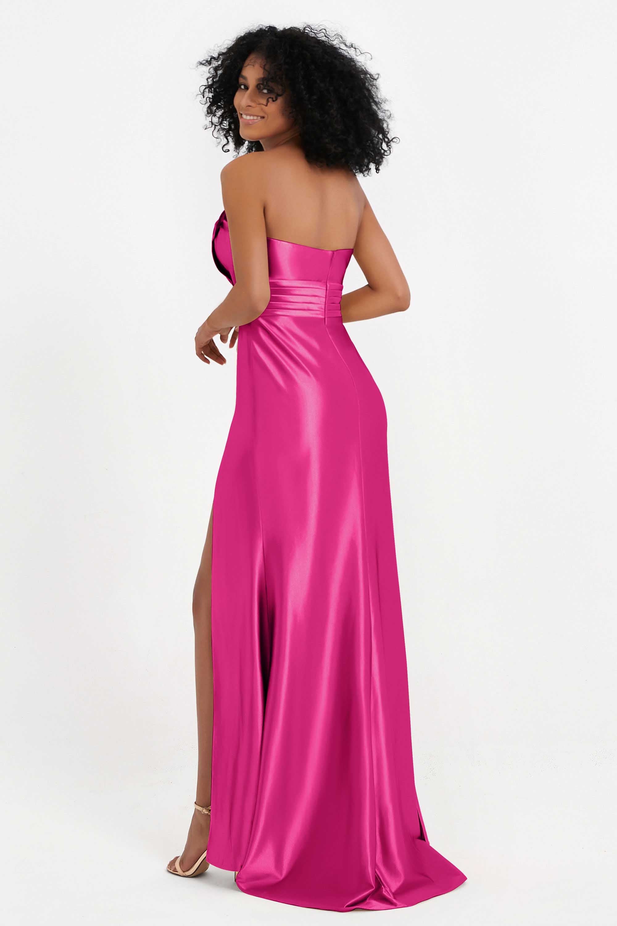 Straight Across Stretch Satin Sheath Formal Evening Dresses with Slit Long Prom Party Dress
