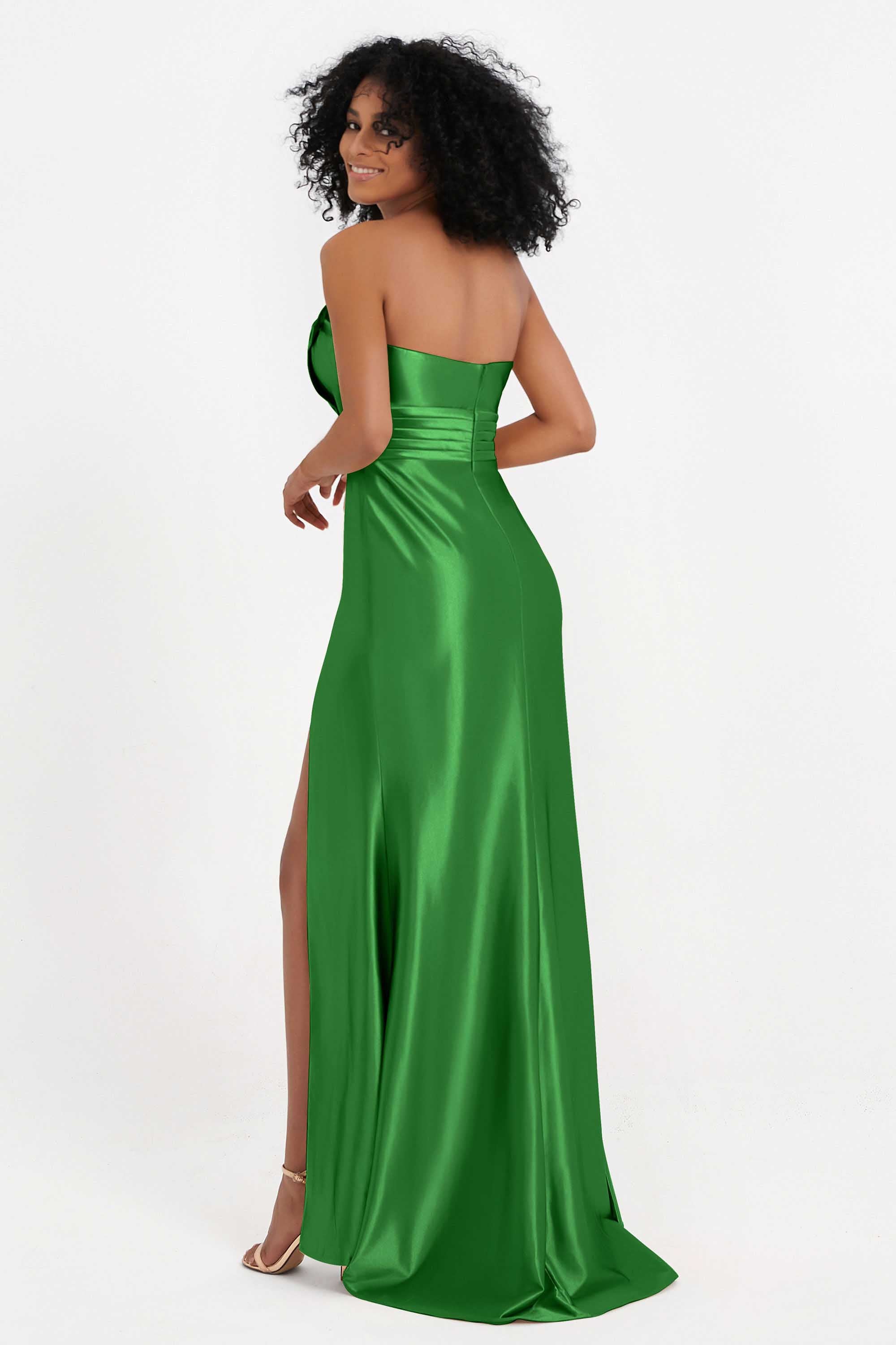 Straight Across Stretch Satin Sheath Formal Evening Dresses with Slit Long Prom Party Dress