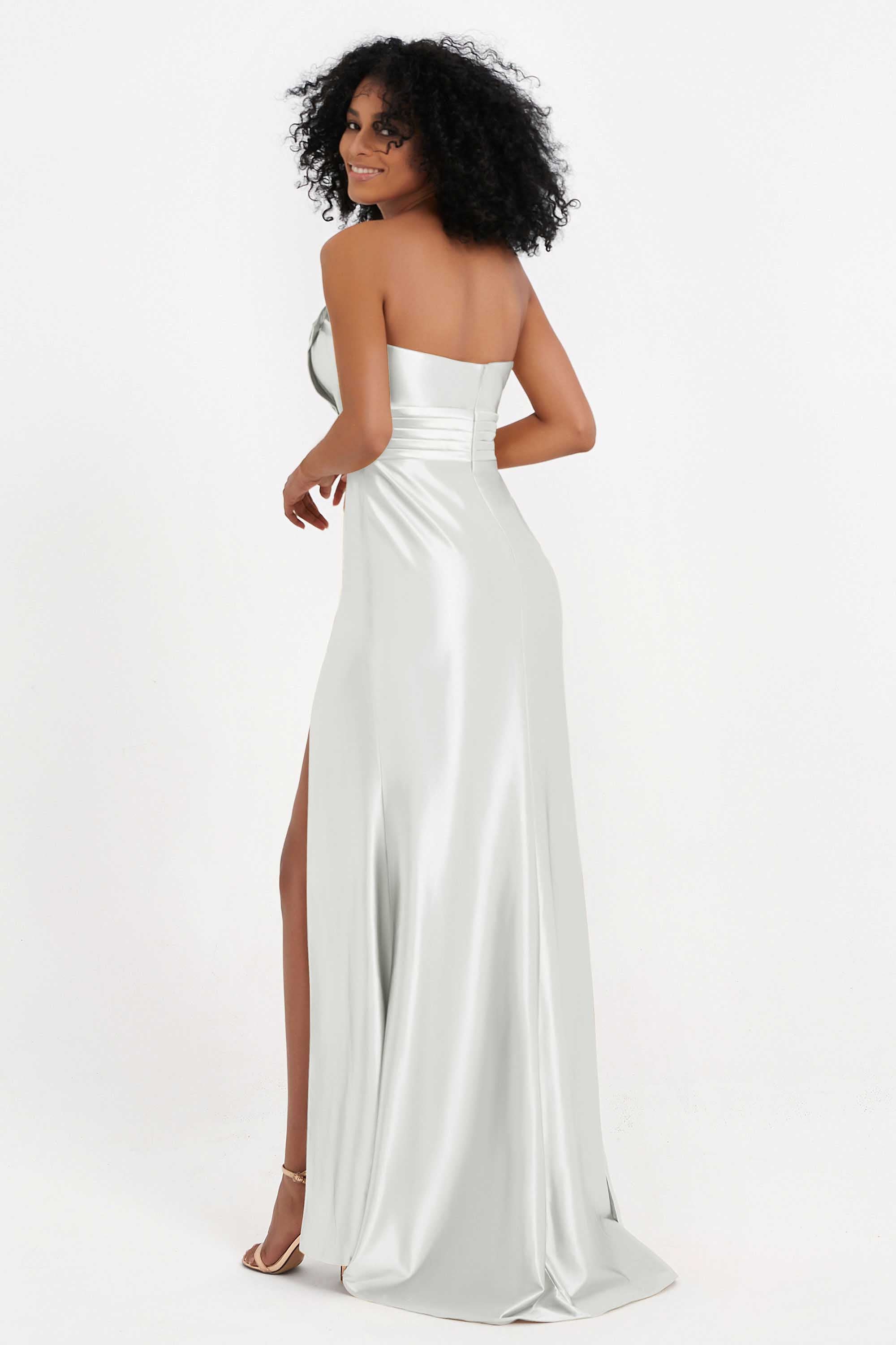 Straight Across Stretch Satin Sheath Formal Evening Dresses with Slit Long Prom Party Dress
