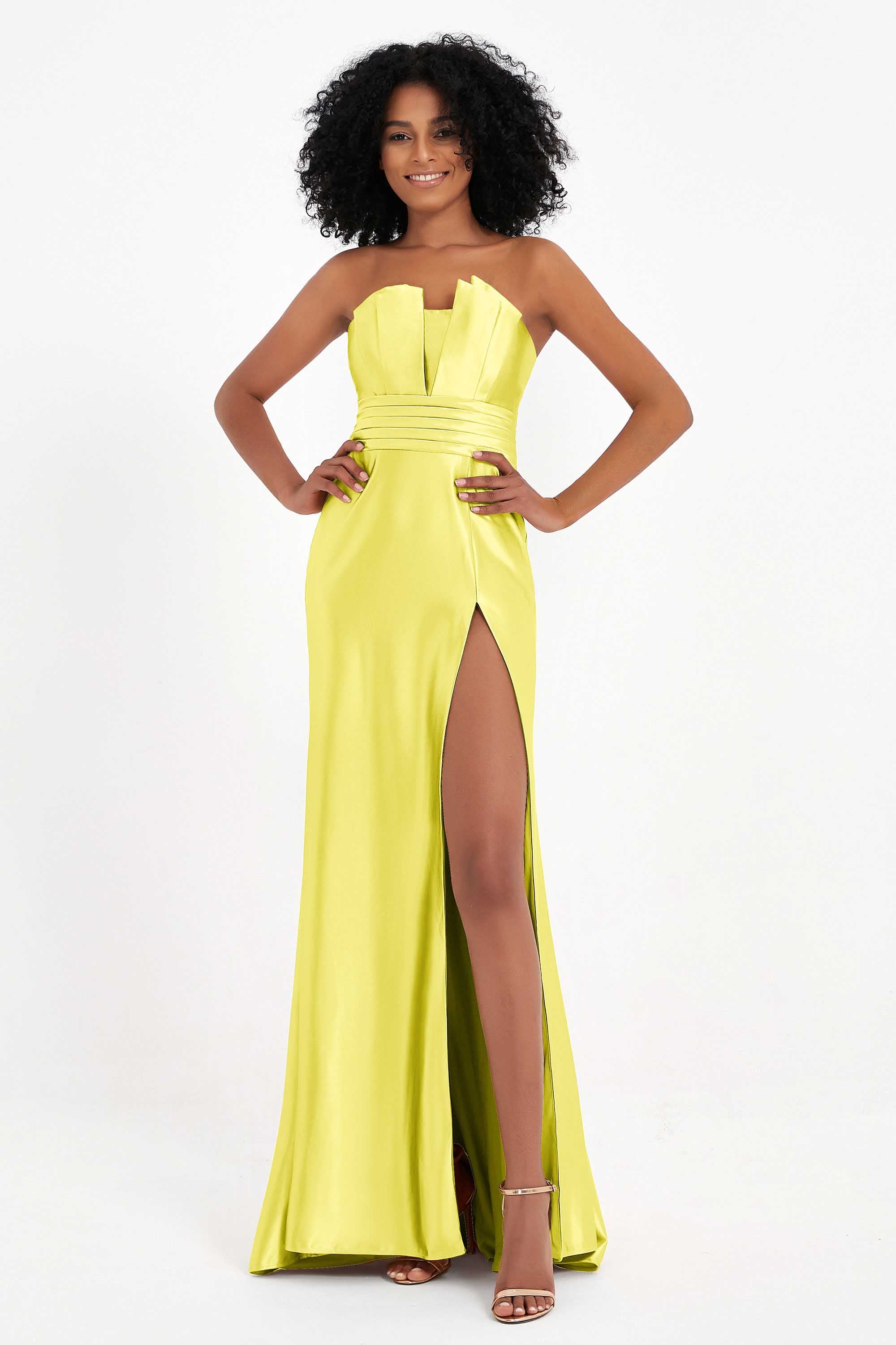 Straight Across Stretch Satin Sheath Formal Evening Dresses with Slit Long Prom Party Dress