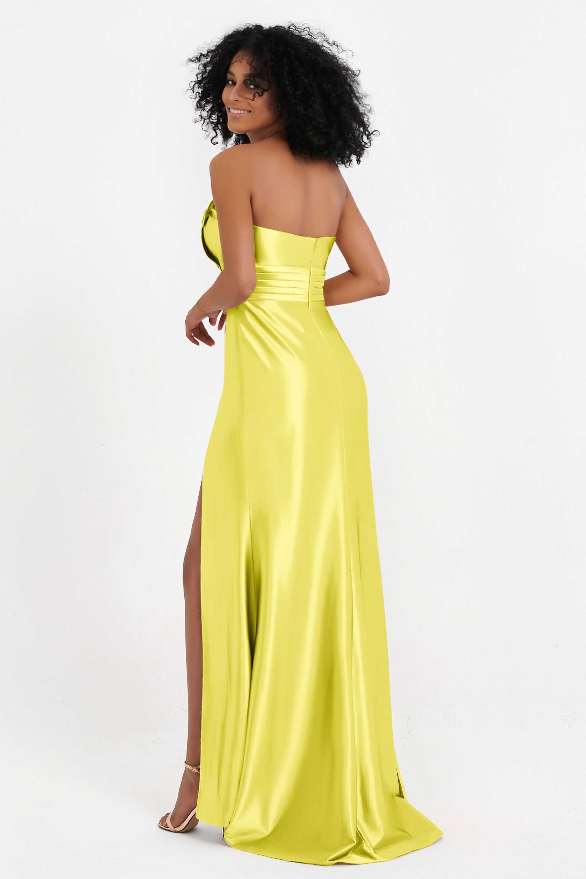 Straight Across Stretch Satin Sheath Formal Evening Dresses with Slit Long Prom Party Dress