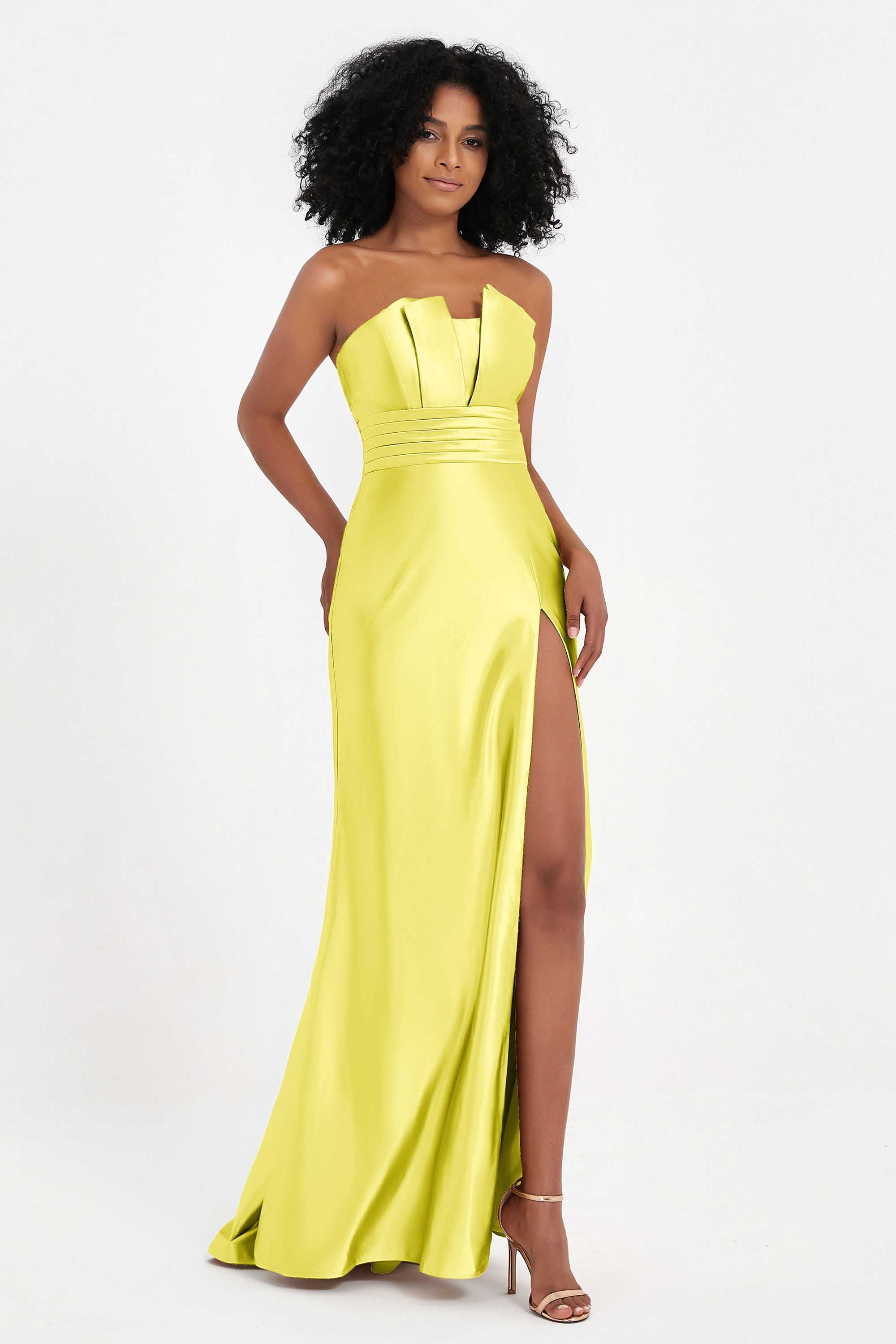Straight Across Stretch Satin Sheath Formal Evening Dresses with Slit Long Prom Party Dress