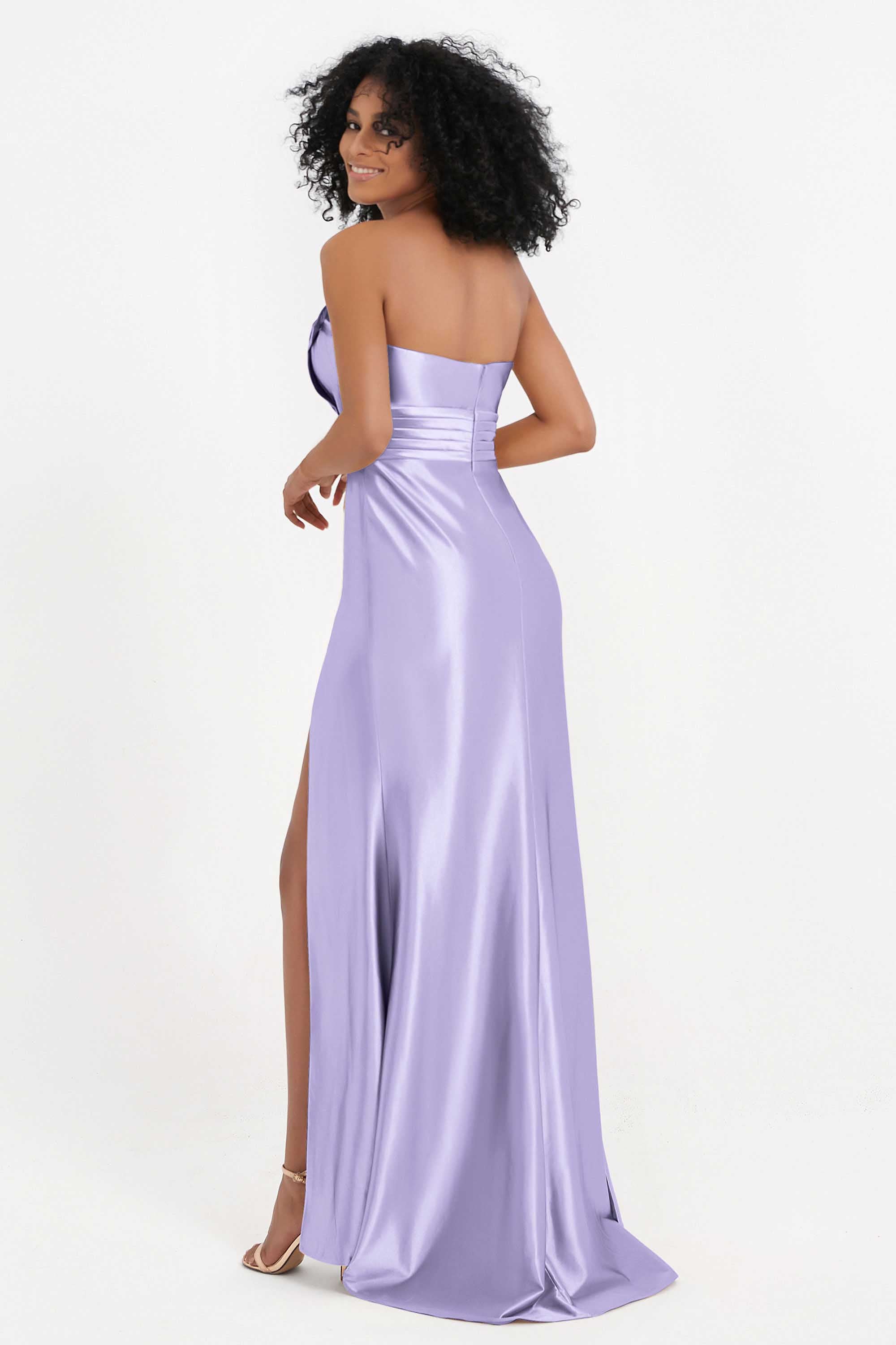 Straight Across Stretch Satin Sheath Formal Evening Dresses with Slit Long Prom Party Dress