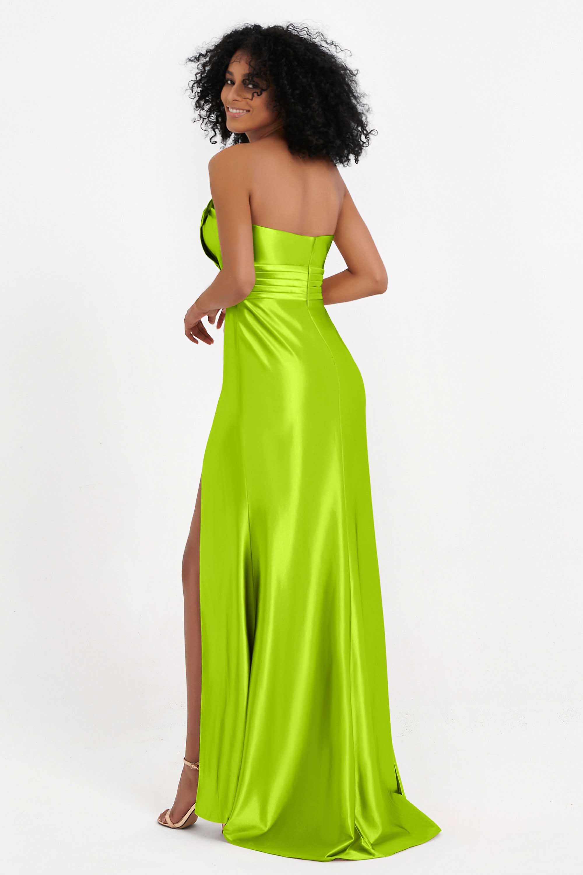 Straight Across Stretch Satin Sheath Formal Evening Dresses with Slit Long Prom Party Dress