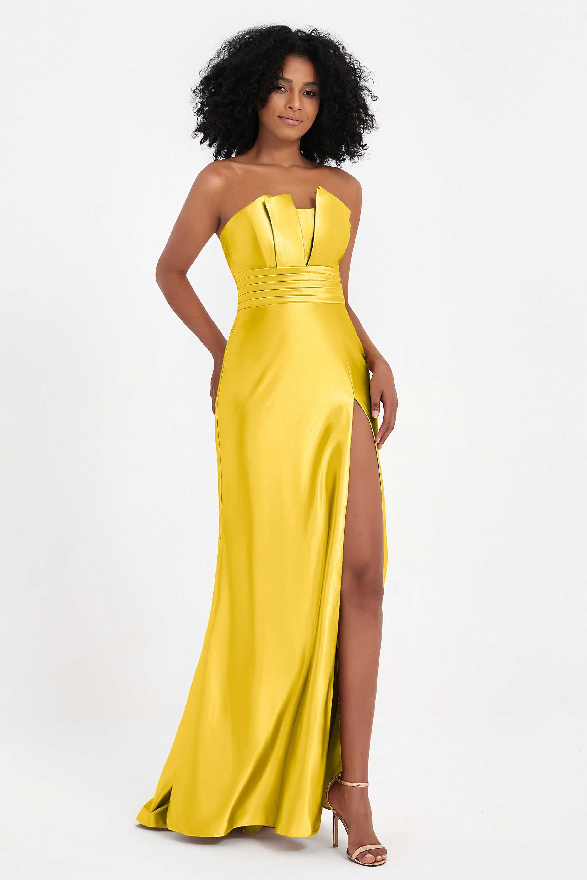 Straight Across Stretch Satin Sheath Formal Evening Dresses with Slit Long Prom Party Dress