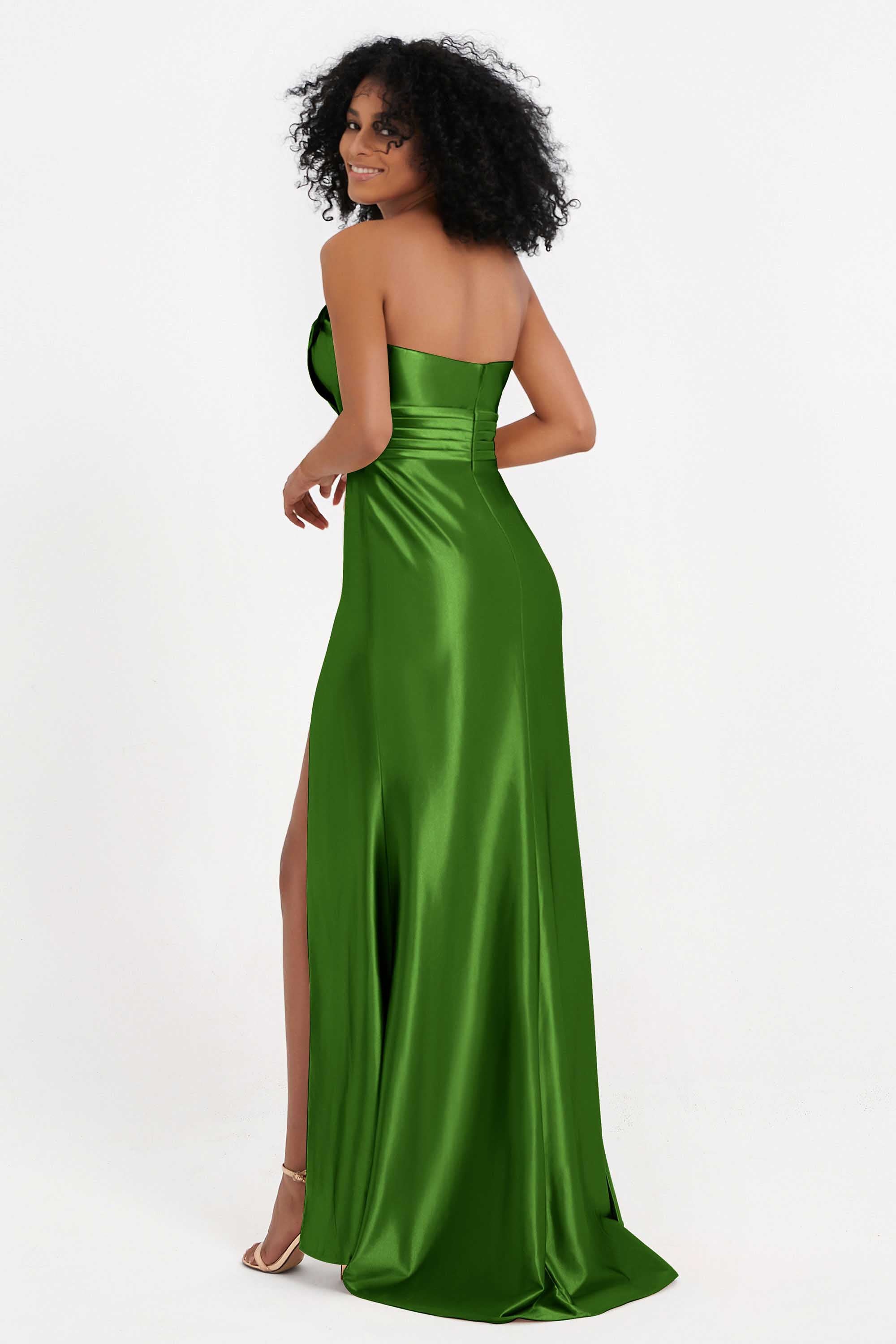 Straight Across Stretch Satin Sheath Formal Evening Dresses with Slit Long Prom Party Dress