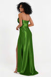 Straight Across Stretch Satin Sheath Formal Evening Dresses with Slit Long Prom Party Dress