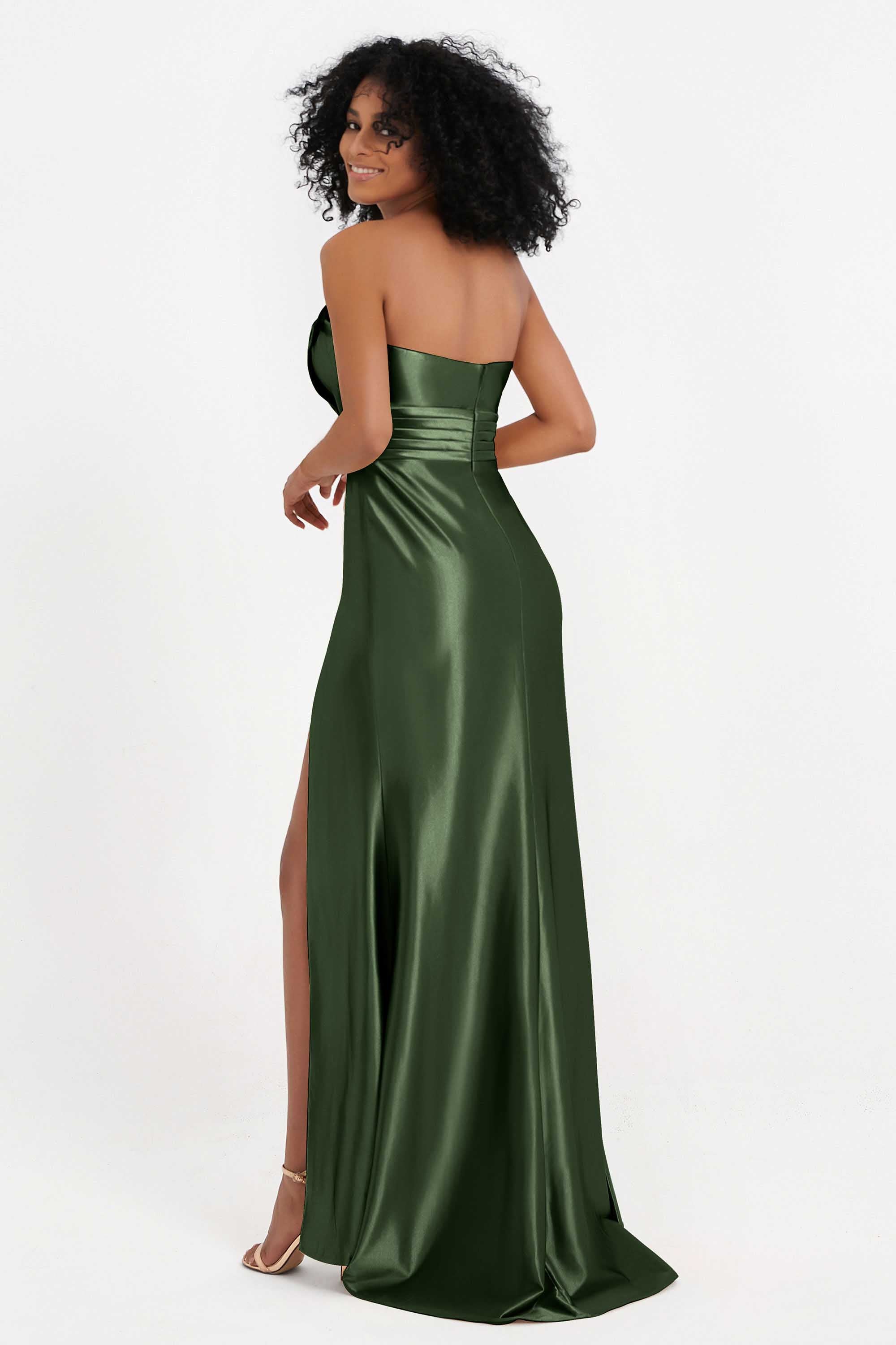 Straight Across Stretch Satin Sheath Formal Evening Dresses with Slit Long Prom Party Dress