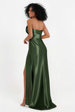 Straight Across Stretch Satin Sheath Formal Evening Dresses with Slit Long Prom Party Dress