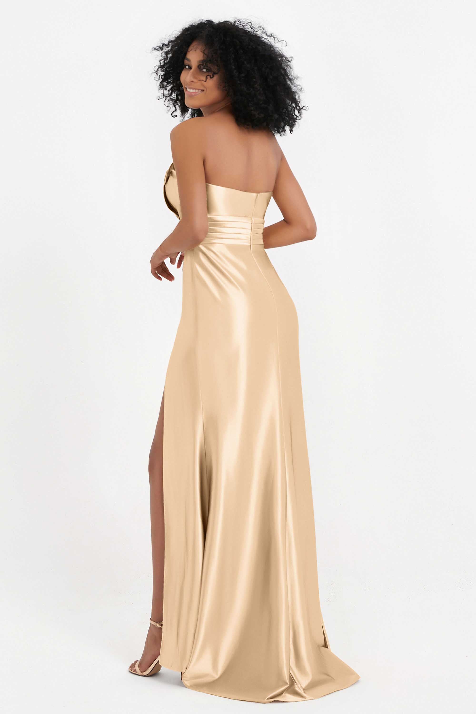 Straight Across Stretch Satin Sheath Formal Evening Dresses with Slit Long Prom Party Dress