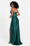 Straight Across Stretch Satin Sheath Formal Evening Dresses with Slit Long Prom Party Dress
