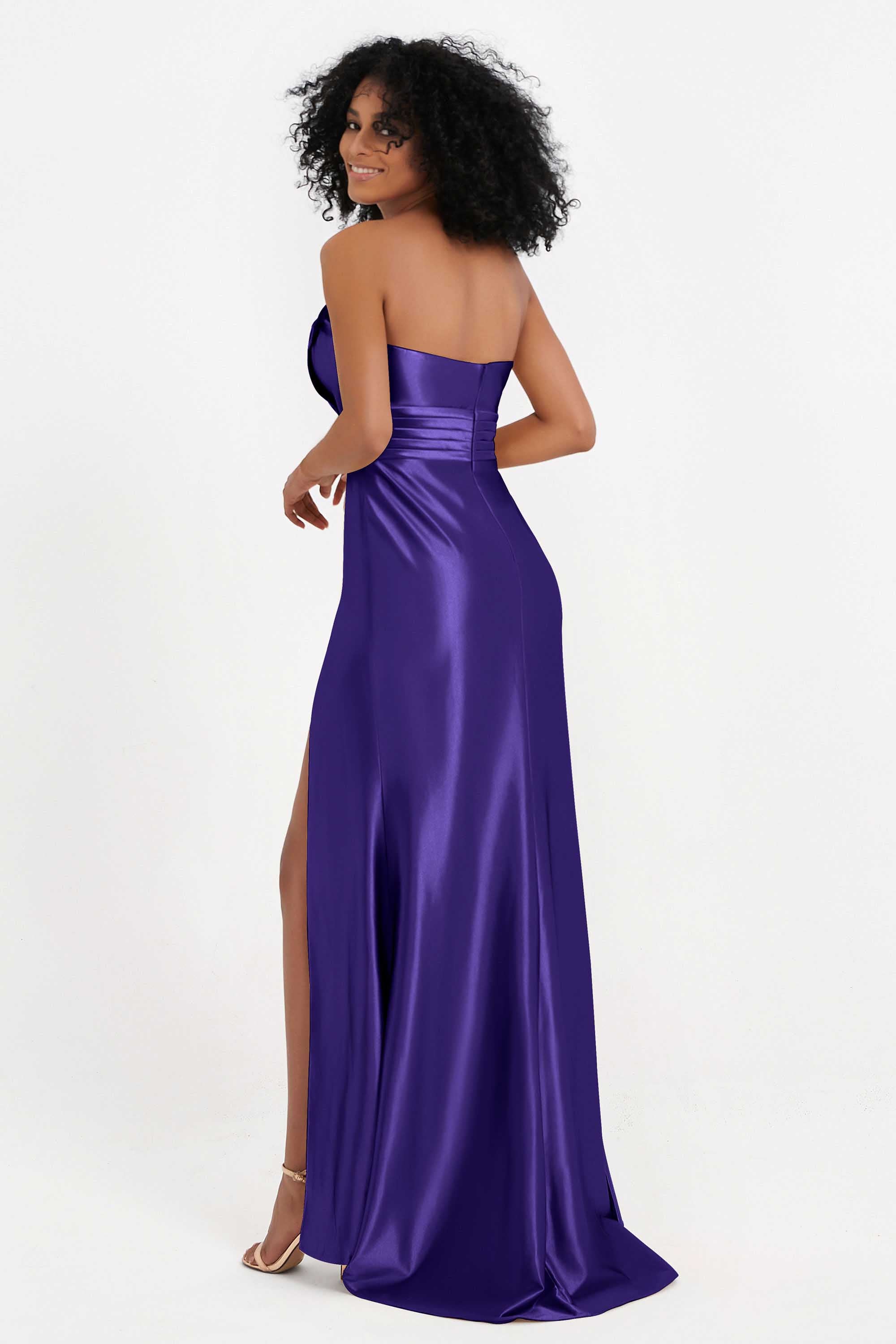 Straight Across Stretch Satin Sheath Formal Evening Dresses with Slit Long Prom Party Dress