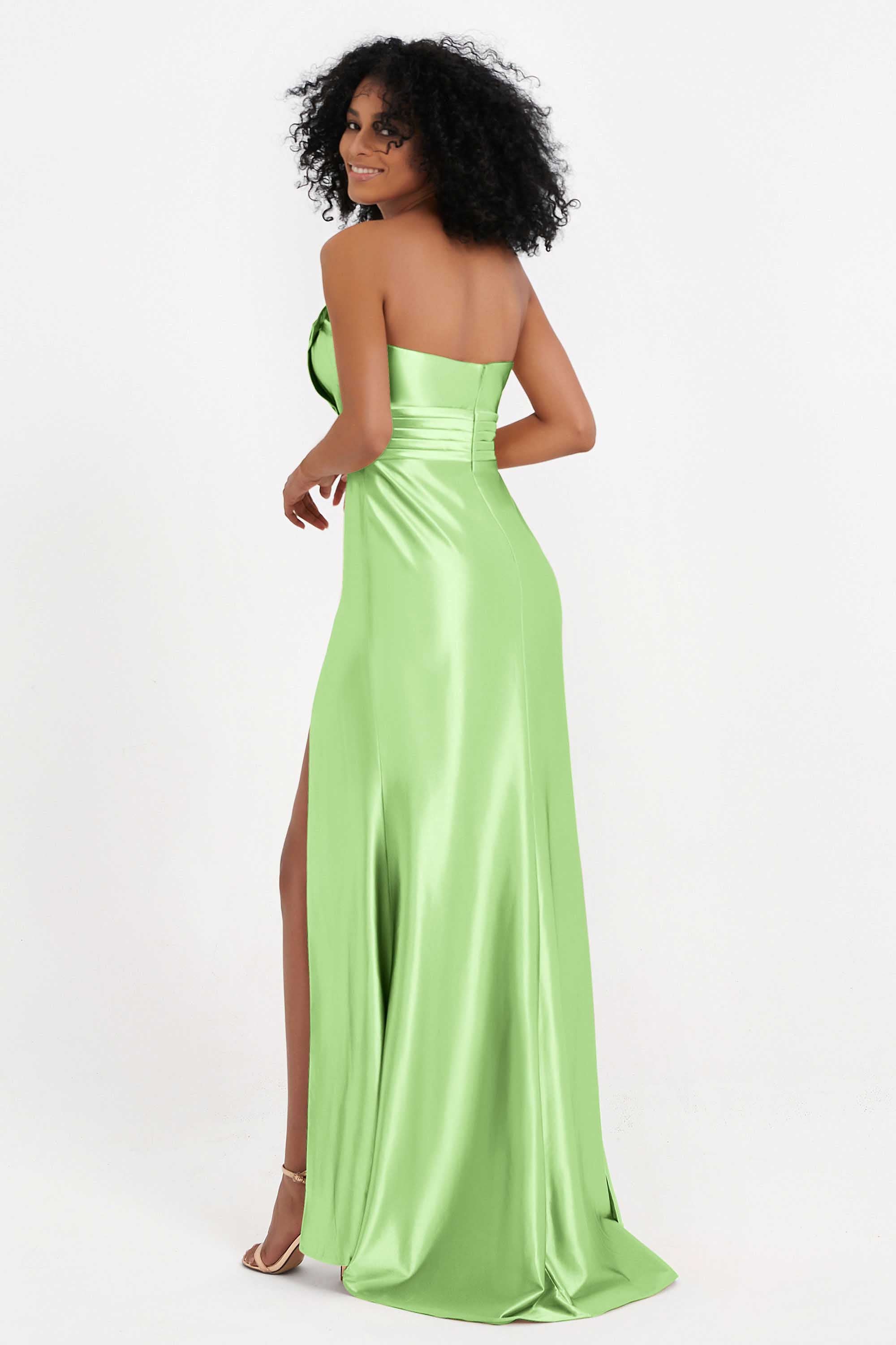 Straight Across Stretch Satin Sheath Formal Evening Dresses with Slit Long Prom Party Dress