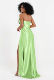 Straight Across Stretch Satin Sheath Formal Evening Dresses with Slit Long Prom Party Dress