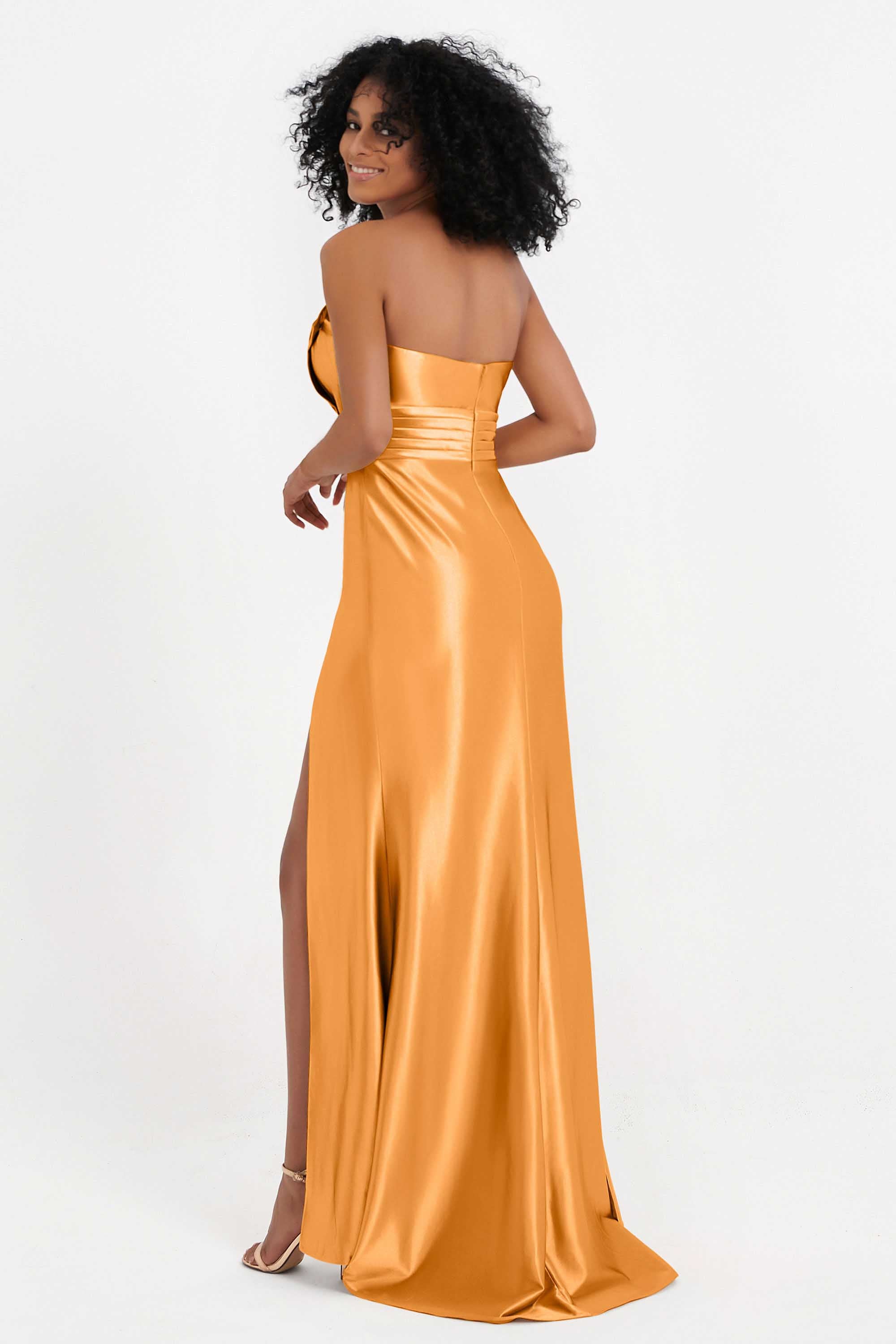 Straight Across Stretch Satin Sheath Formal Evening Dresses with Slit Long Prom Party Dress