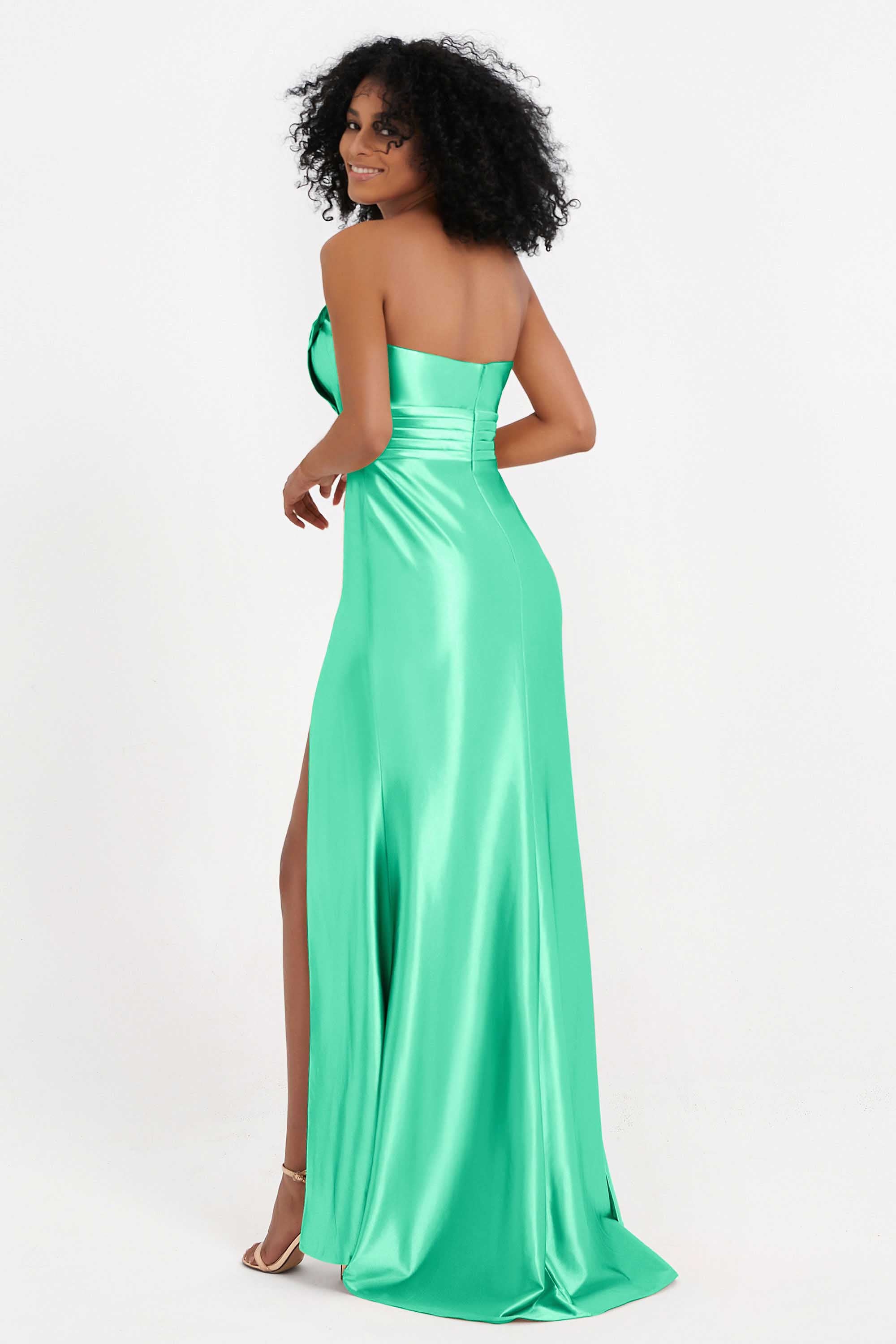 Straight Across Stretch Satin Sheath Formal Evening Dresses with Slit Long Prom Party Dress