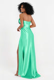 Straight Across Stretch Satin Sheath Formal Evening Dresses with Slit Long Prom Party Dress