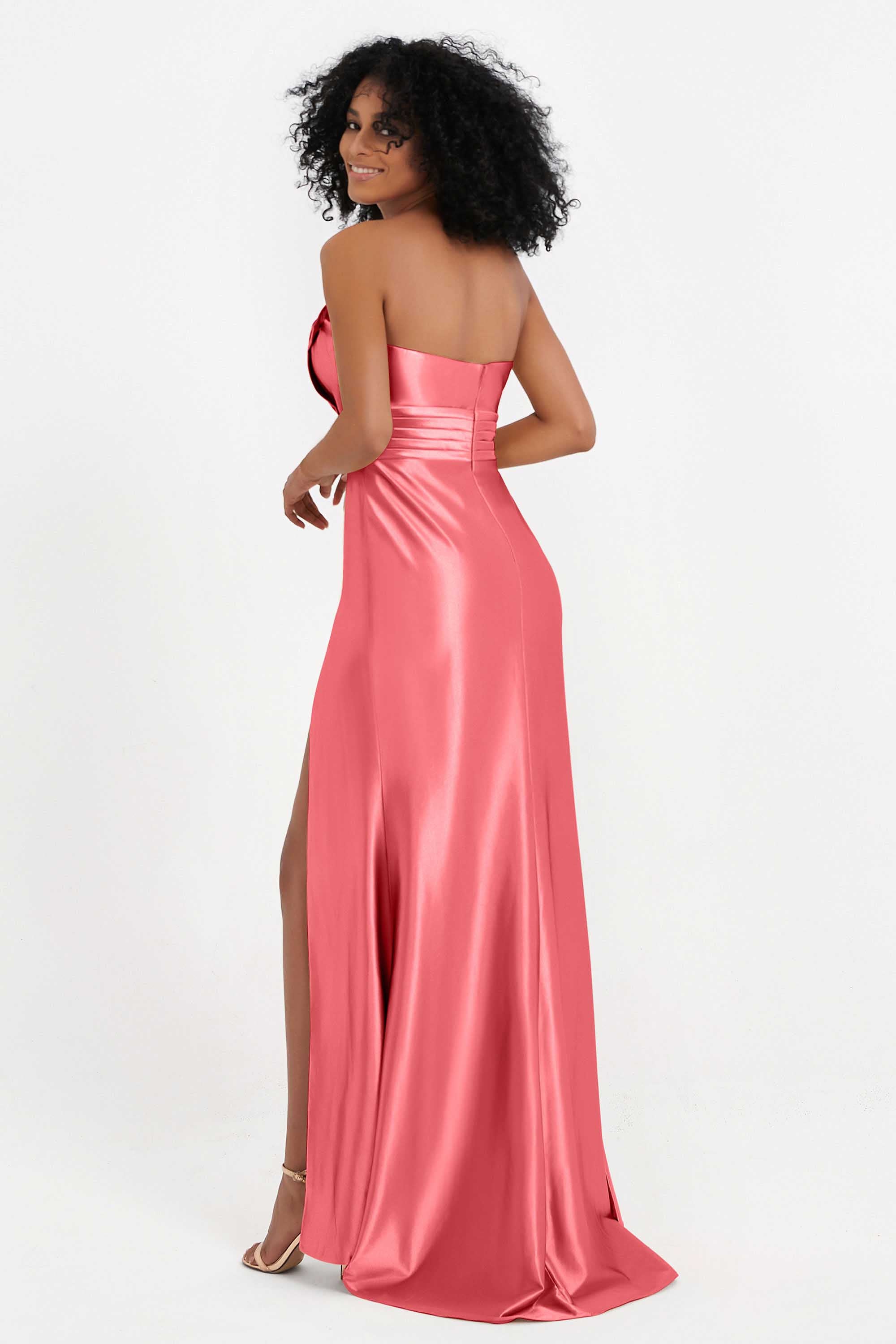 Straight Across Stretch Satin Sheath Formal Evening Dresses with Slit Long Prom Party Dress
