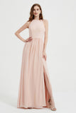 Jewel Chiffon A Line Bridesmaid Dress Floor Length Formal Evening Dresses Ruched Split Up