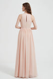 Jewel Chiffon A Line Bridesmaid Dress Floor Length Formal Evening Dresses Ruched Split Up