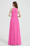 Jewel Chiffon A Line Bridesmaid Dress Floor Length Formal Evening Dresses Ruched Split Up