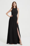 Jewel Chiffon A Line Bridesmaid Dress Floor Length Formal Evening Dresses Ruched Split Up