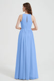 Jewel Chiffon A Line Bridesmaid Dress Floor Length Formal Evening Dresses Ruched Split Up