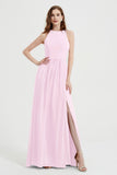 Jewel Chiffon A Line Bridesmaid Dress Floor Length Formal Evening Dresses Ruched Split Up