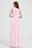 Jewel Chiffon A Line Bridesmaid Dress Floor Length Formal Evening Dresses Ruched Split Up