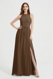 Jewel Chiffon A Line Bridesmaid Dress Floor Length Formal Evening Dresses Ruched Split Up
