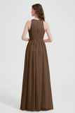 Jewel Chiffon A Line Bridesmaid Dress Floor Length Formal Evening Dresses Ruched Split Up