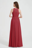 Jewel Chiffon A Line Bridesmaid Dress Floor Length Formal Evening Dresses Ruched Split Up