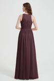 Jewel Chiffon A Line Bridesmaid Dress Floor Length Formal Evening Dresses Ruched Split Up