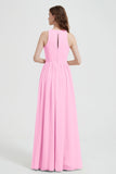 Jewel Chiffon A Line Bridesmaid Dress Floor Length Formal Evening Dresses Ruched Split Up