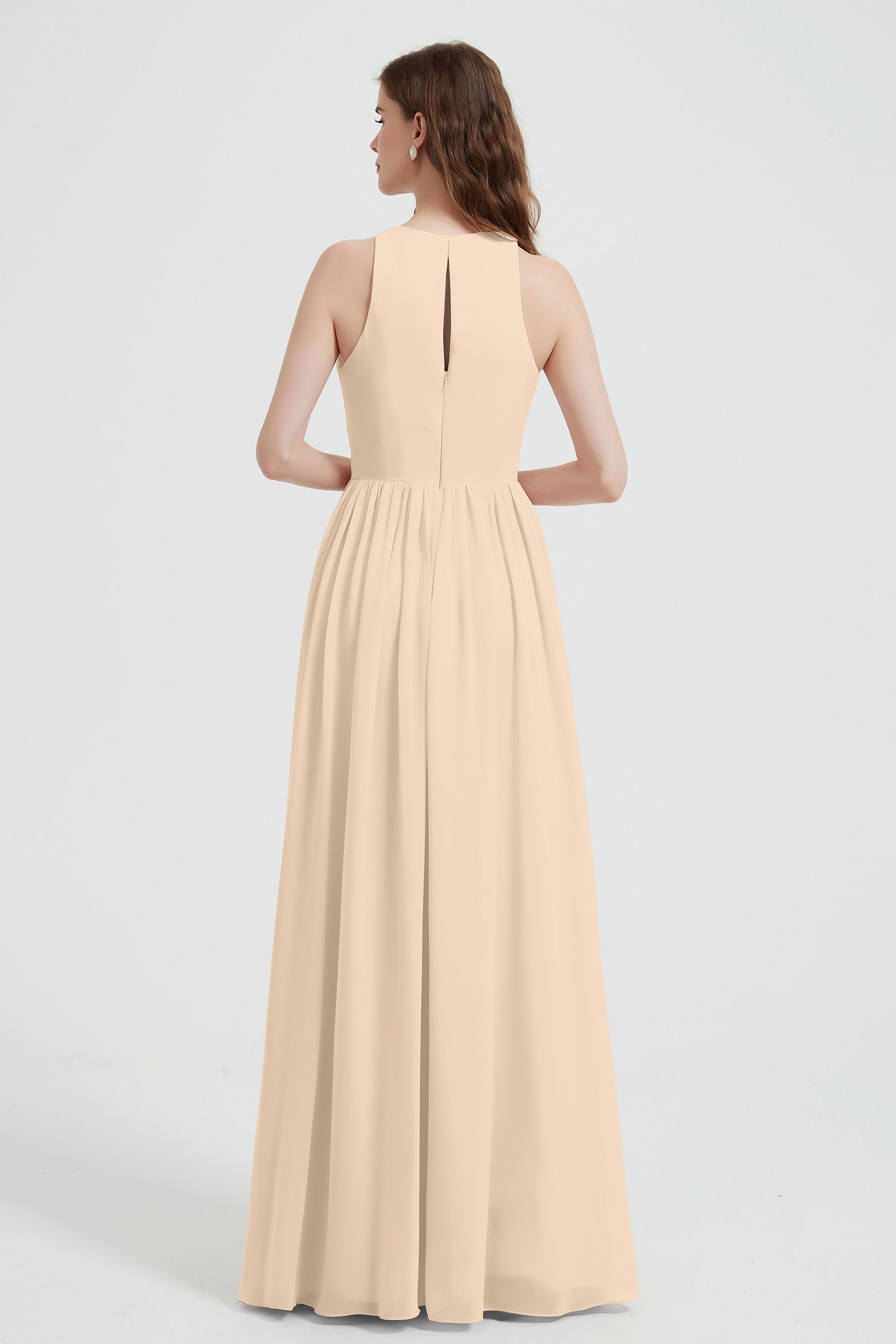 Jewel Chiffon A Line Bridesmaid Dress Floor Length Formal Evening Dresses Ruched Split Up