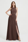 Jewel Chiffon A Line Bridesmaid Dress Floor Length Formal Evening Dresses Ruched Split Up