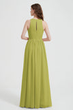 Jewel Chiffon A Line Bridesmaid Dress Floor Length Formal Evening Dresses Ruched Split Up