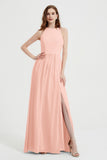 Jewel Chiffon A Line Bridesmaid Dress Floor Length Formal Evening Dresses Ruched Split Up