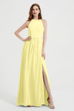 Jewel Chiffon A Line Bridesmaid Dress Floor Length Formal Evening Dresses Ruched Split Up