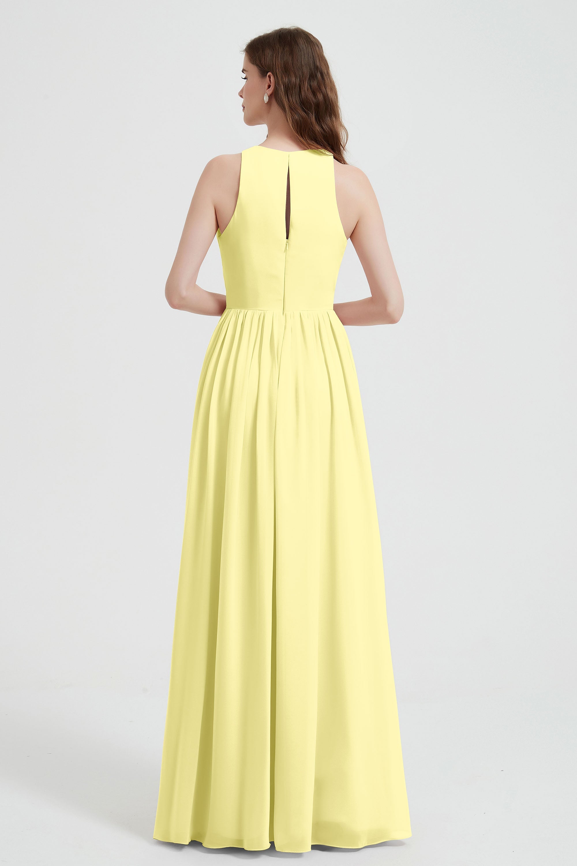 Jewel Chiffon A Line Bridesmaid Dress Floor Length Formal Evening Dresses Ruched Split Up