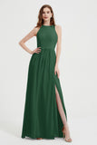 Jewel Chiffon A Line Bridesmaid Dress Floor Length Formal Evening Dresses Ruched Split Up