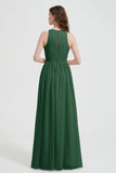 Jewel Chiffon A Line Bridesmaid Dress Floor Length Formal Evening Dresses Ruched Split Up