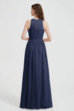 Jewel Chiffon A Line Bridesmaid Dress Floor Length Formal Evening Dresses Ruched Split Up