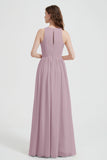 Jewel Chiffon A Line Bridesmaid Dress Floor Length Formal Evening Dresses Ruched Split Up