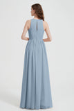 Jewel Chiffon A Line Bridesmaid Dress Floor Length Formal Evening Dresses Ruched Split Up