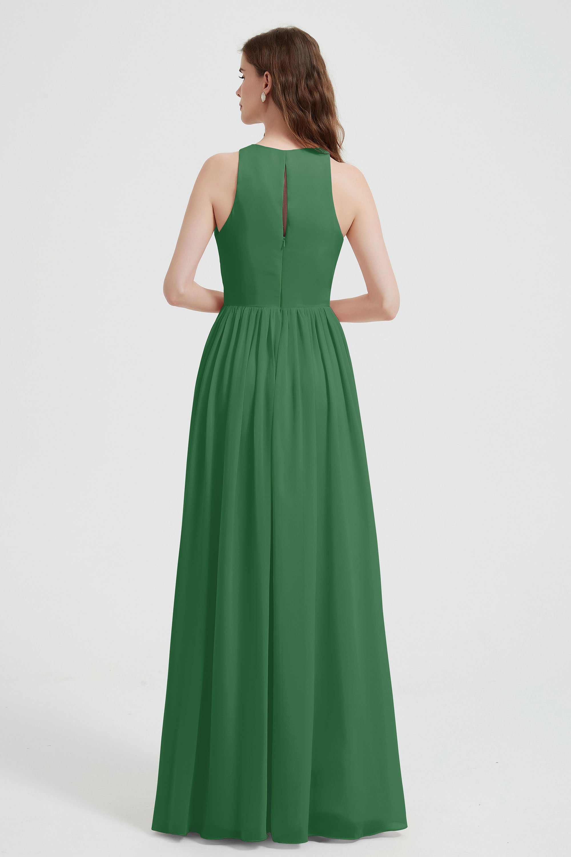 Jewel Chiffon A Line Bridesmaid Dress Floor Length Formal Evening Dresses Ruched Split Up