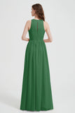 Jewel Chiffon A Line Bridesmaid Dress Floor Length Formal Evening Dresses Ruched Split Up