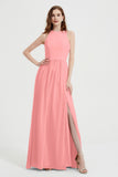 Jewel Chiffon A Line Bridesmaid Dress Floor Length Formal Evening Dresses Ruched Split Up