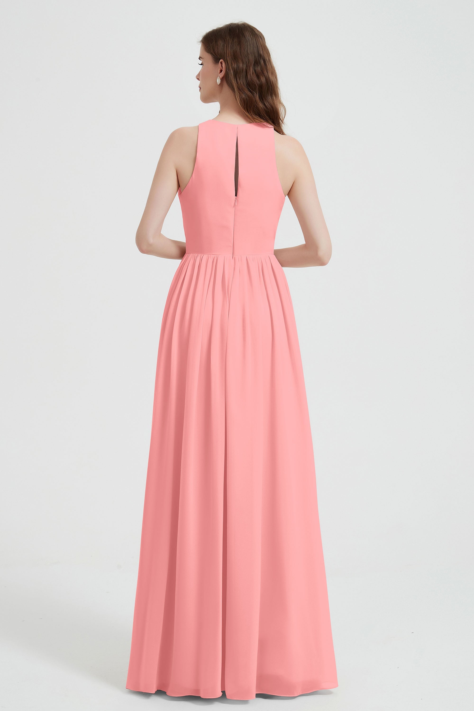 Jewel Chiffon A Line Bridesmaid Dress Floor Length Formal Evening Dresses Ruched Split Up