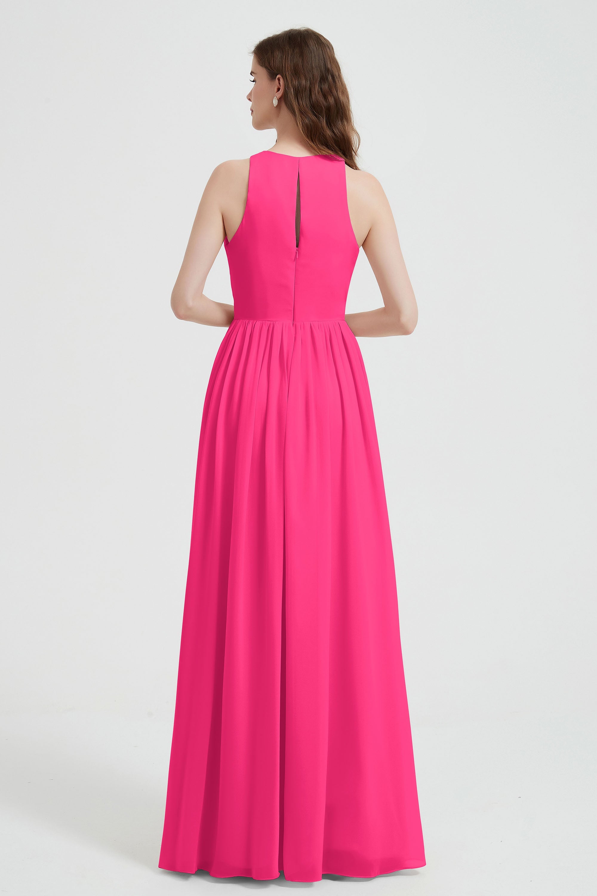 Jewel Chiffon A Line Bridesmaid Dress Floor Length Formal Evening Dresses Ruched Split Up